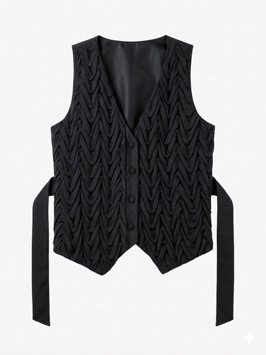 Signature Wavy Smocked Tailored Waistcoat