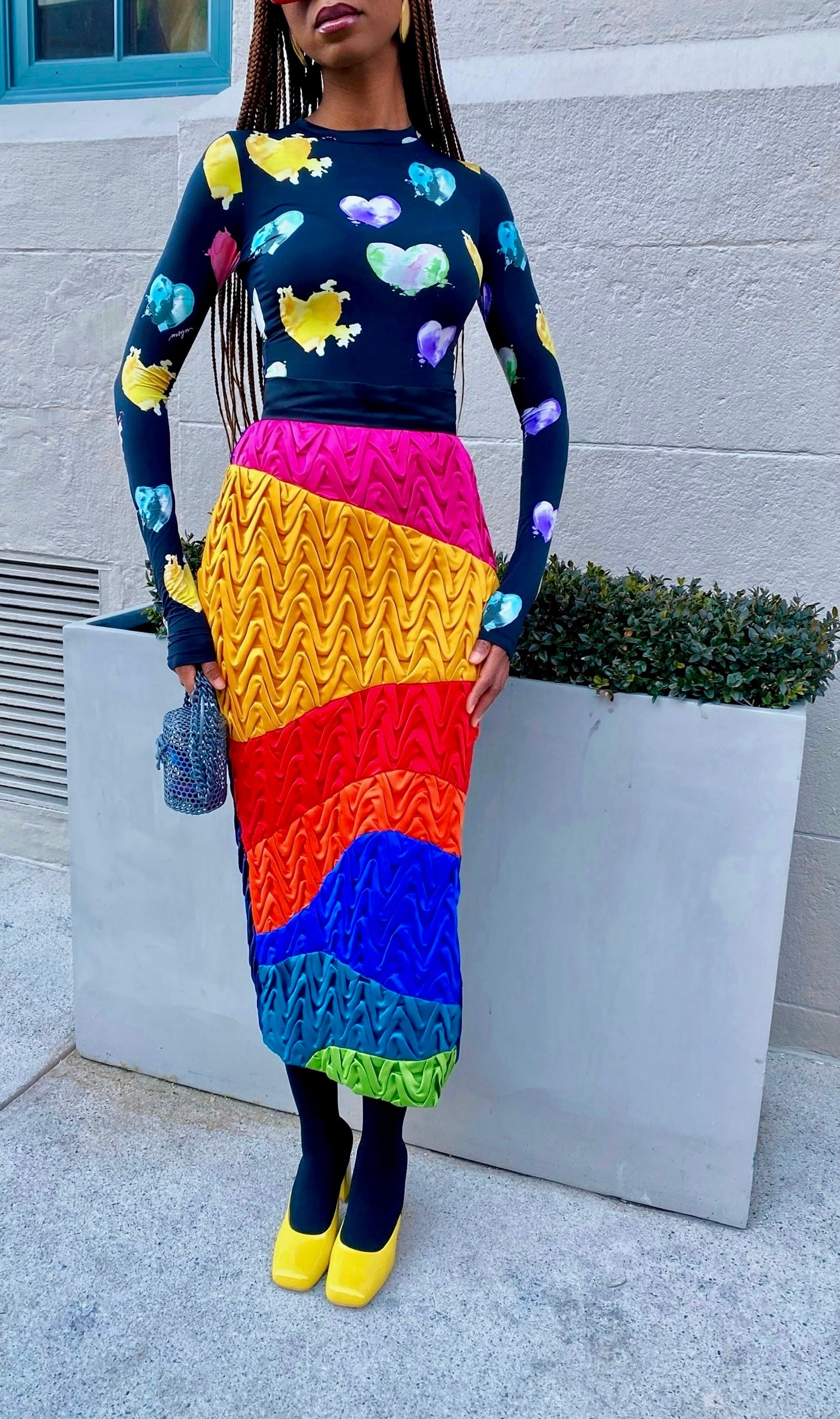 Signature Wavy Smocked "Kaleidoscope" Column Skirt