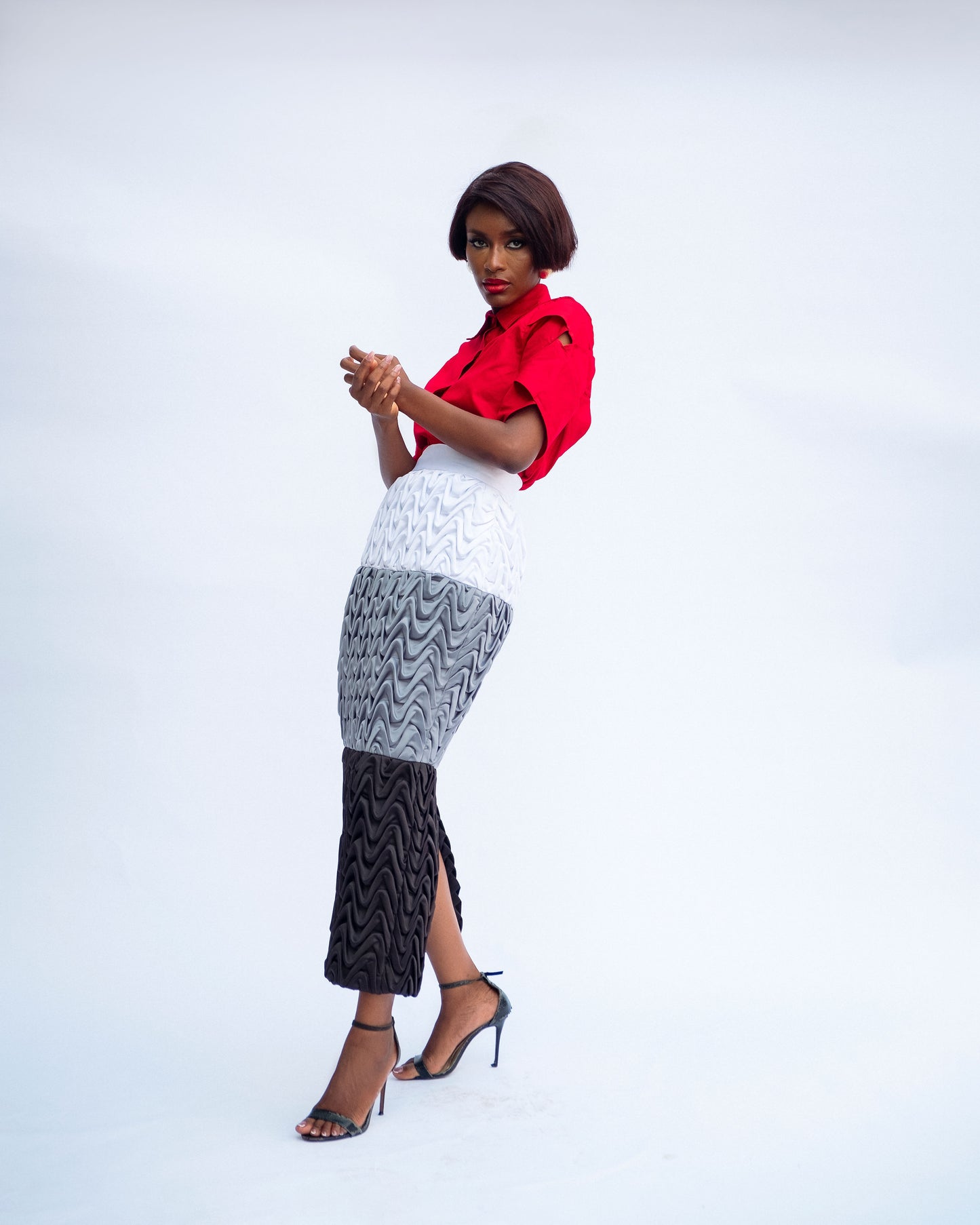 Signature Wavy Smocked Gradient Column Skirt