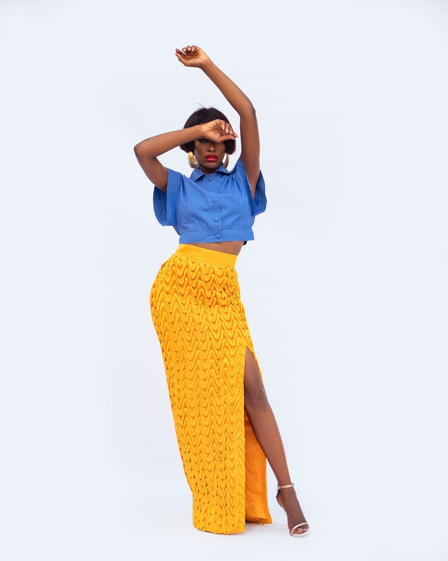 Signature Wavy Smocked  Slit Skirt