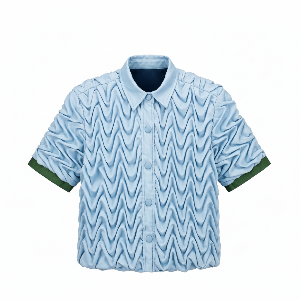 Signature Wavy Smocked Contrast sleeve hem Shirt