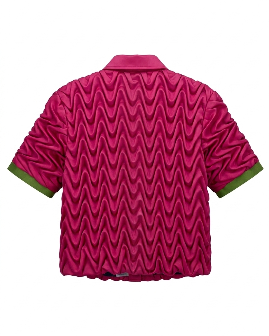 Signature Wavy Smocked Contrast sleeve hem Shirt