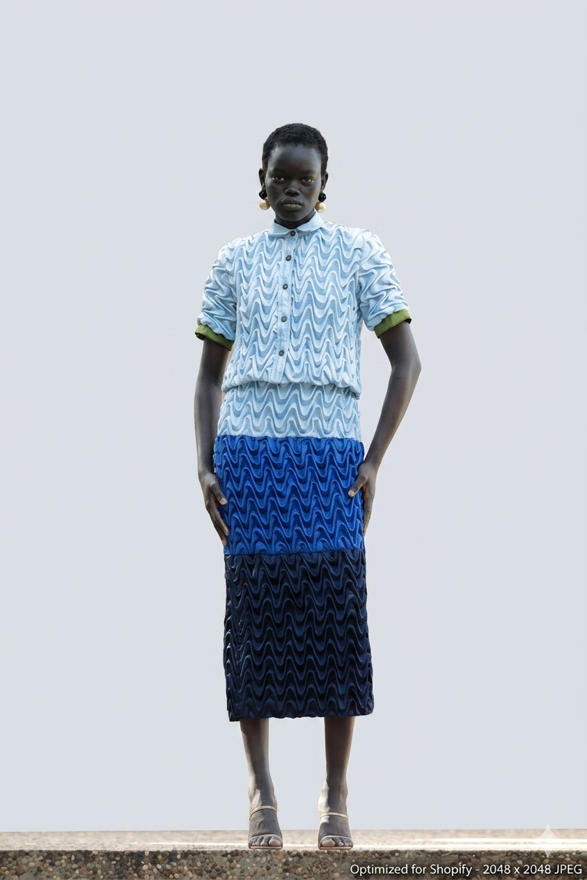 Signature Wavy Smocked Contrast sleeve hem Shirt