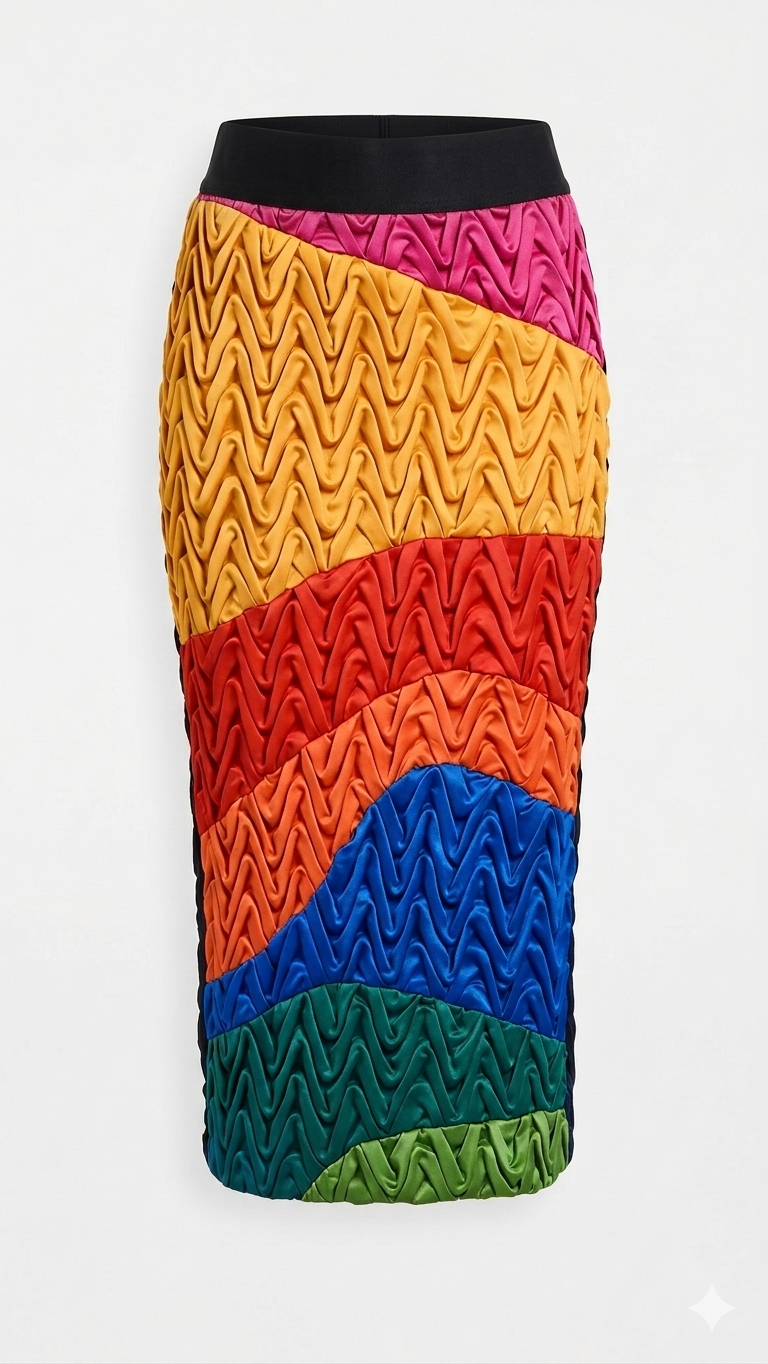 Signature Wavy Smocked "Kaleidoscope" Column Skirt