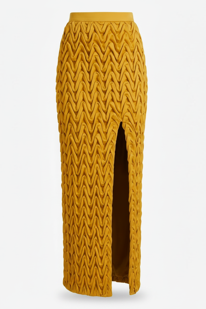 Signature Wavy Smocked  Slit Skirt