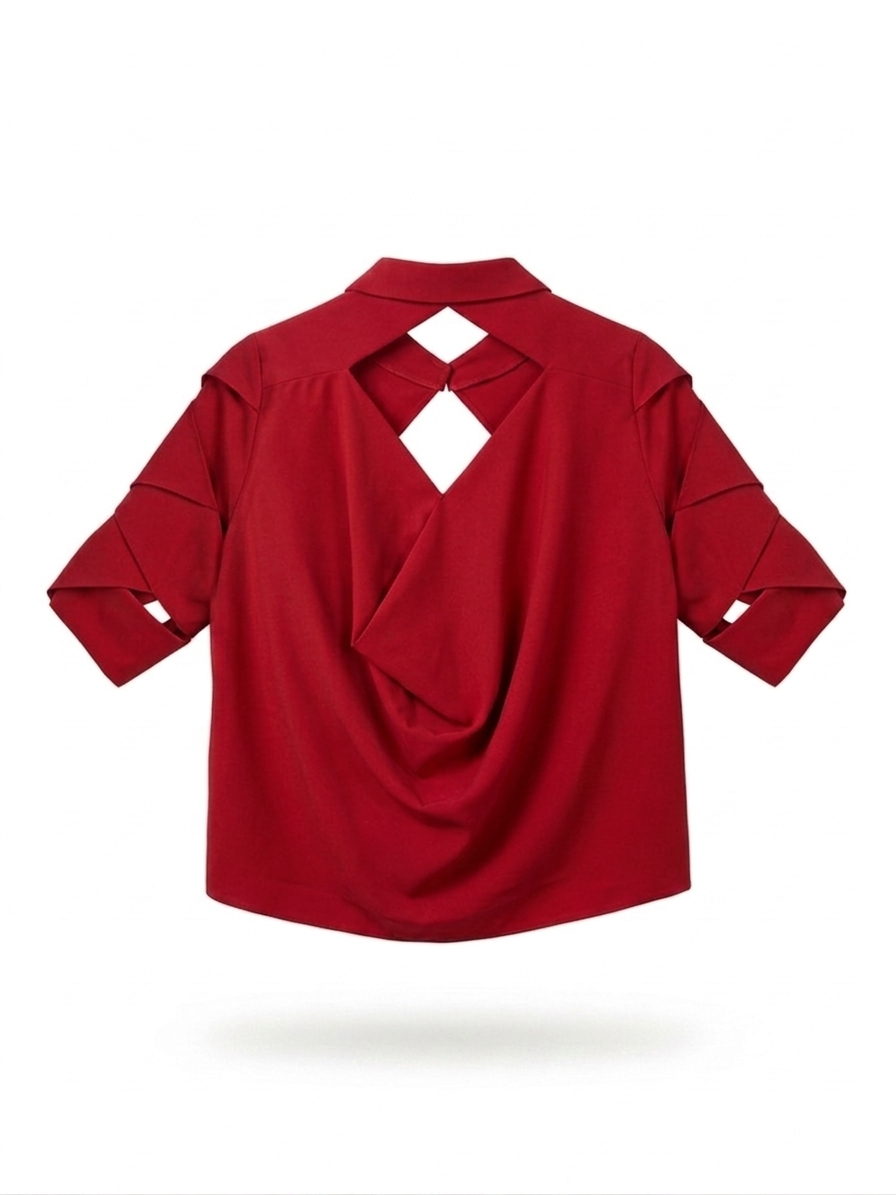 Signature Sculptural Sleeve Cowl-Back Blouse
