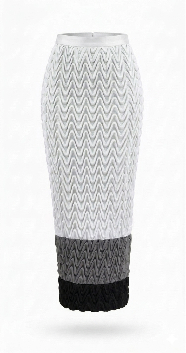 Tonal Wavy Smocked Column Skirt