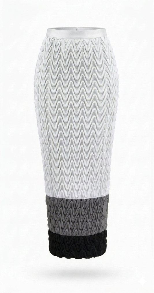 Tonal Wavy Smocked Column Skirt