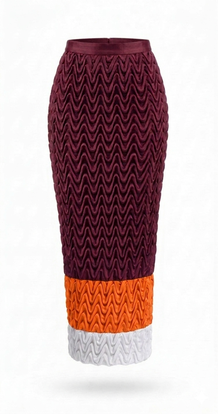 Tonal Wavy Smocked Column Skirt