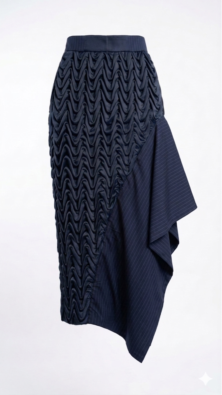 Asymmetrical Wavy Smocked Skirt