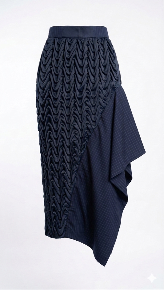 Asymmetrical Wavy Smocked Skirt