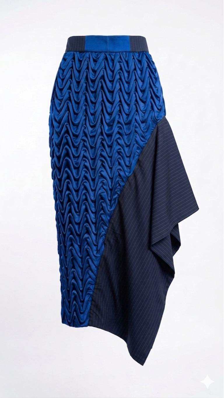 Asymmetrical Wavy Smocked Skirt
