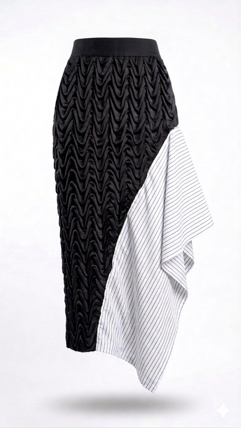 Asymmetrical Wavy Smocked Skirt