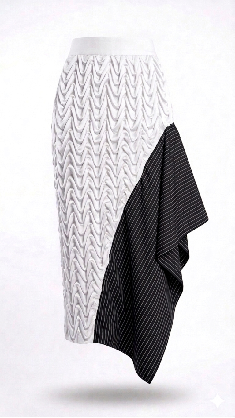 Asymmetrical Wavy Smocked Skirt