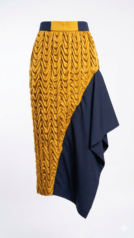 Asymmetrical Wavy Smocked Skirt