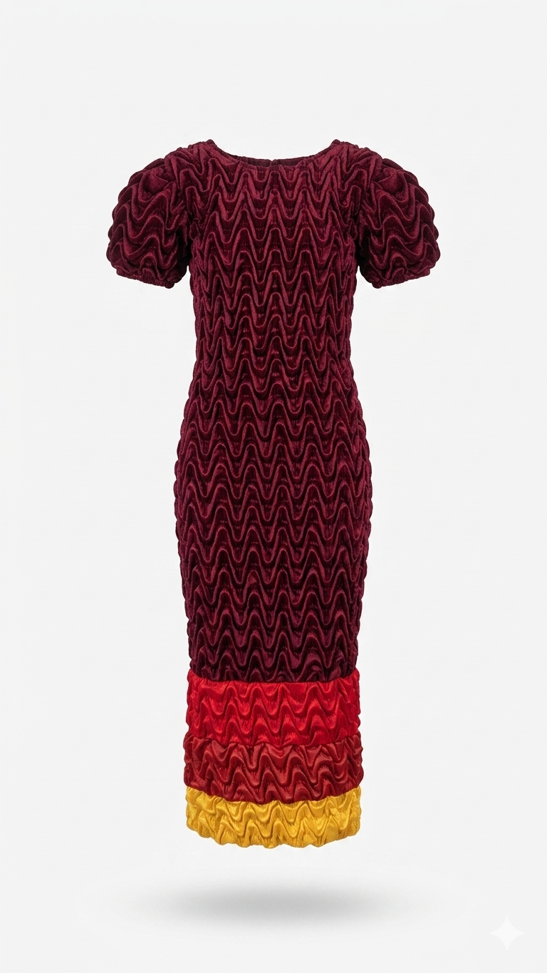 Signature Wavy Smocked Midi Dress