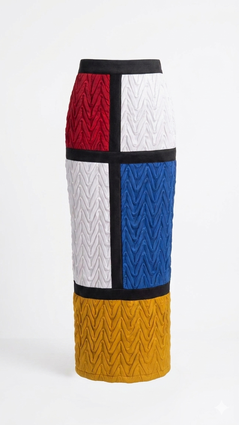 Signature Wavy Smocked Geometric Column Skirt