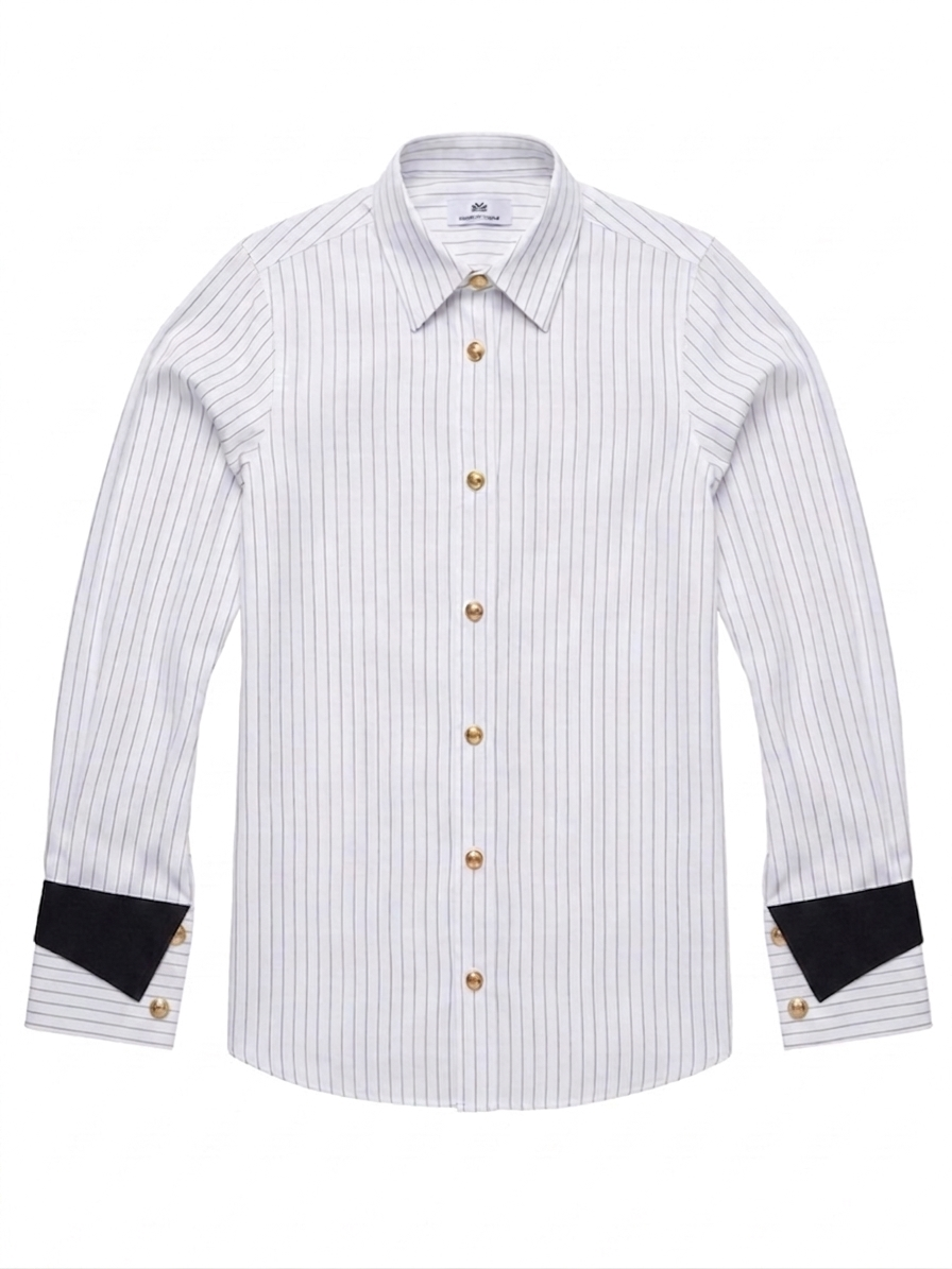 Signature Sculptural Cuff Pinstripe Shirt