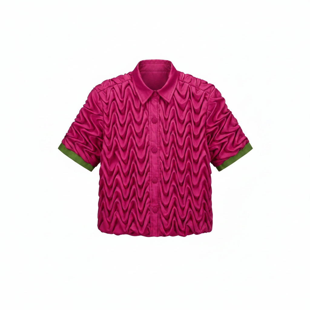 Signature Wavy Smocked Contrast sleeve hem Shirt