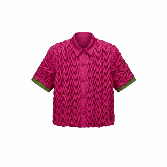 Signature Wavy Smocked Contrast sleeve hem Shirt