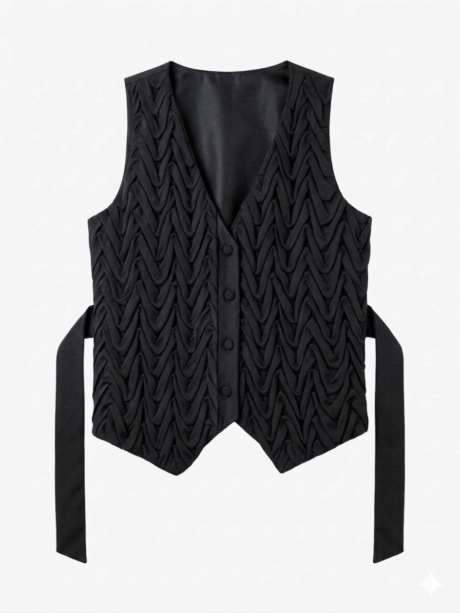 Signature Wavy Smocked Tailored Waistcoat