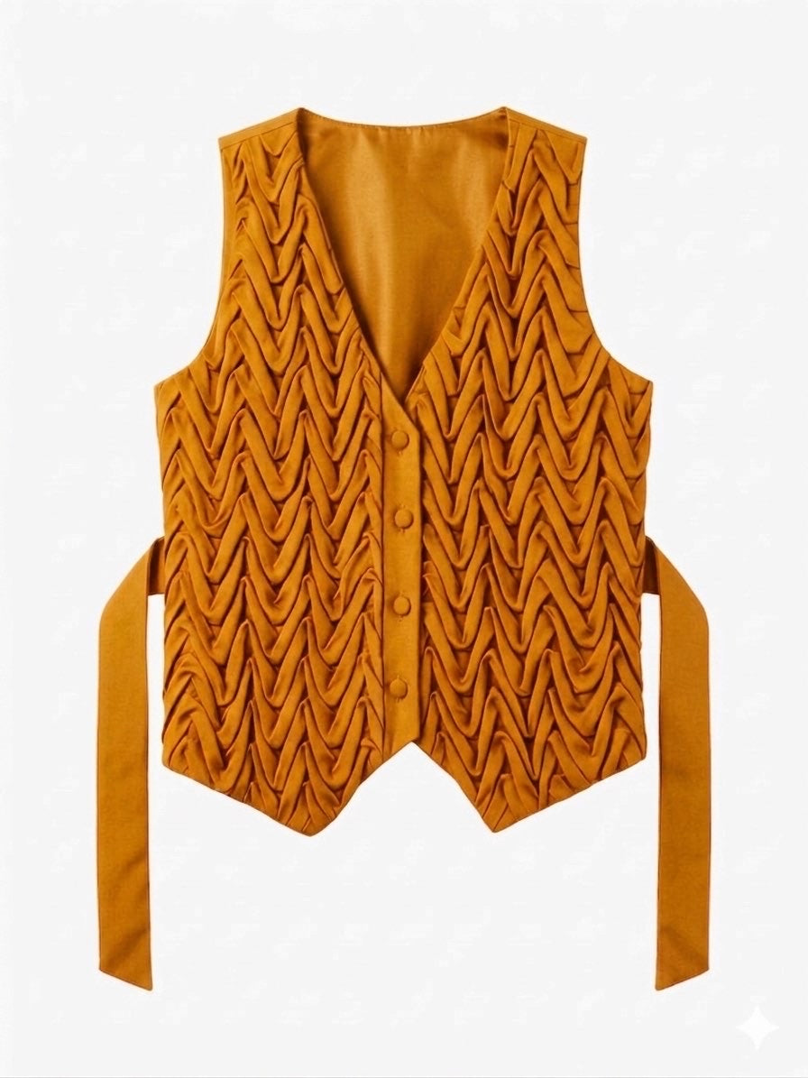 Signature Wavy Smocked Tailored Waistcoat