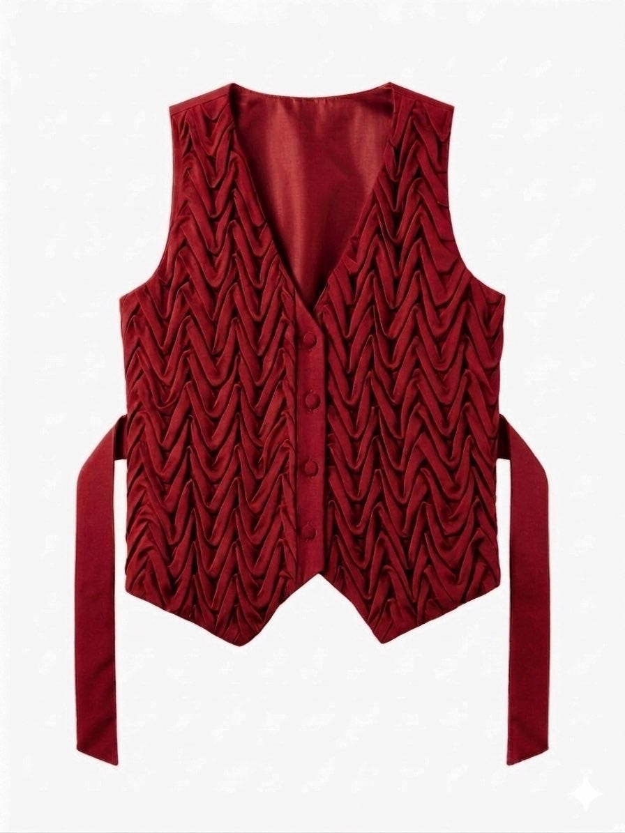 Signature Wavy Smocked Tailored Waistcoat