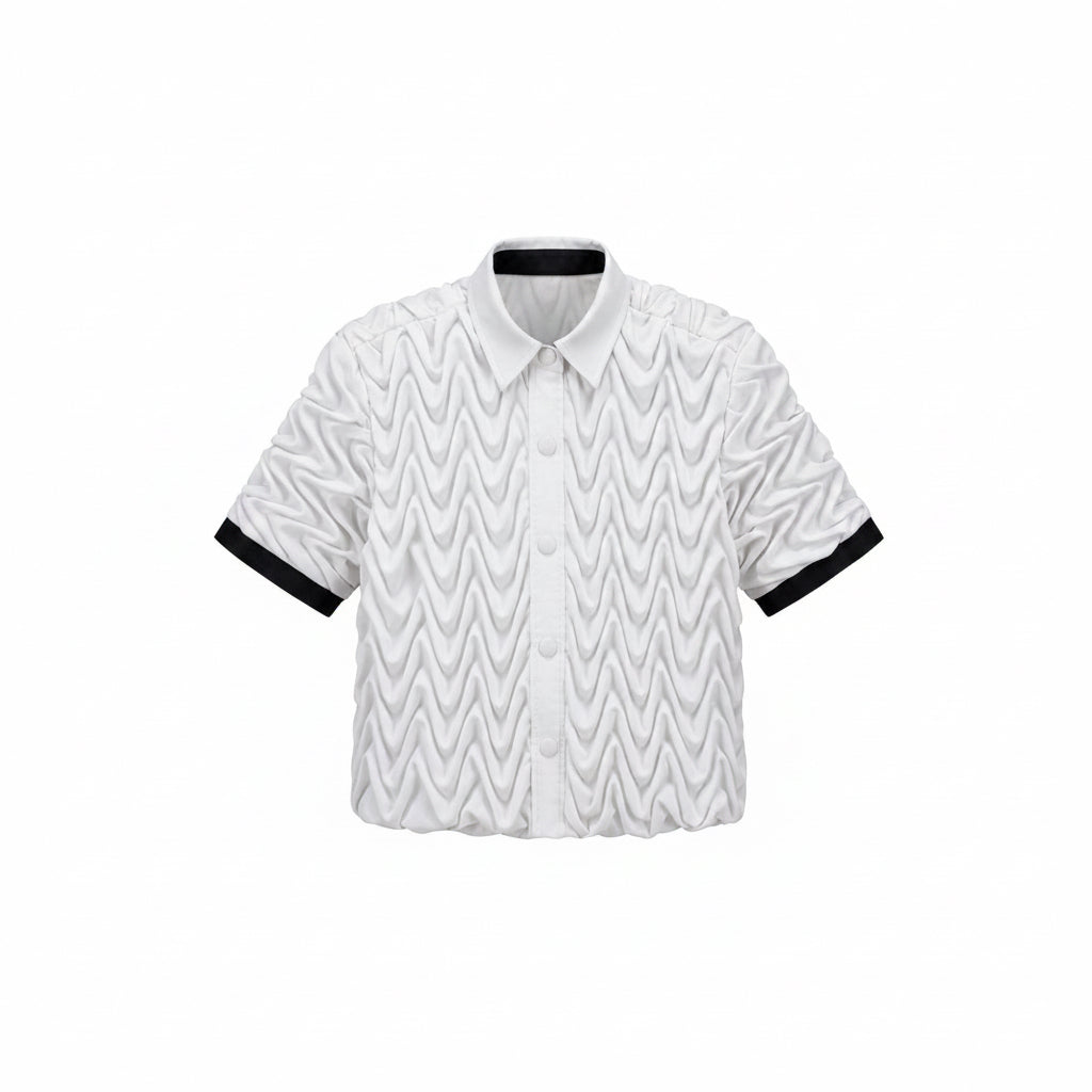 Signature Wavy Smocked Contrast sleeve hem Shirt