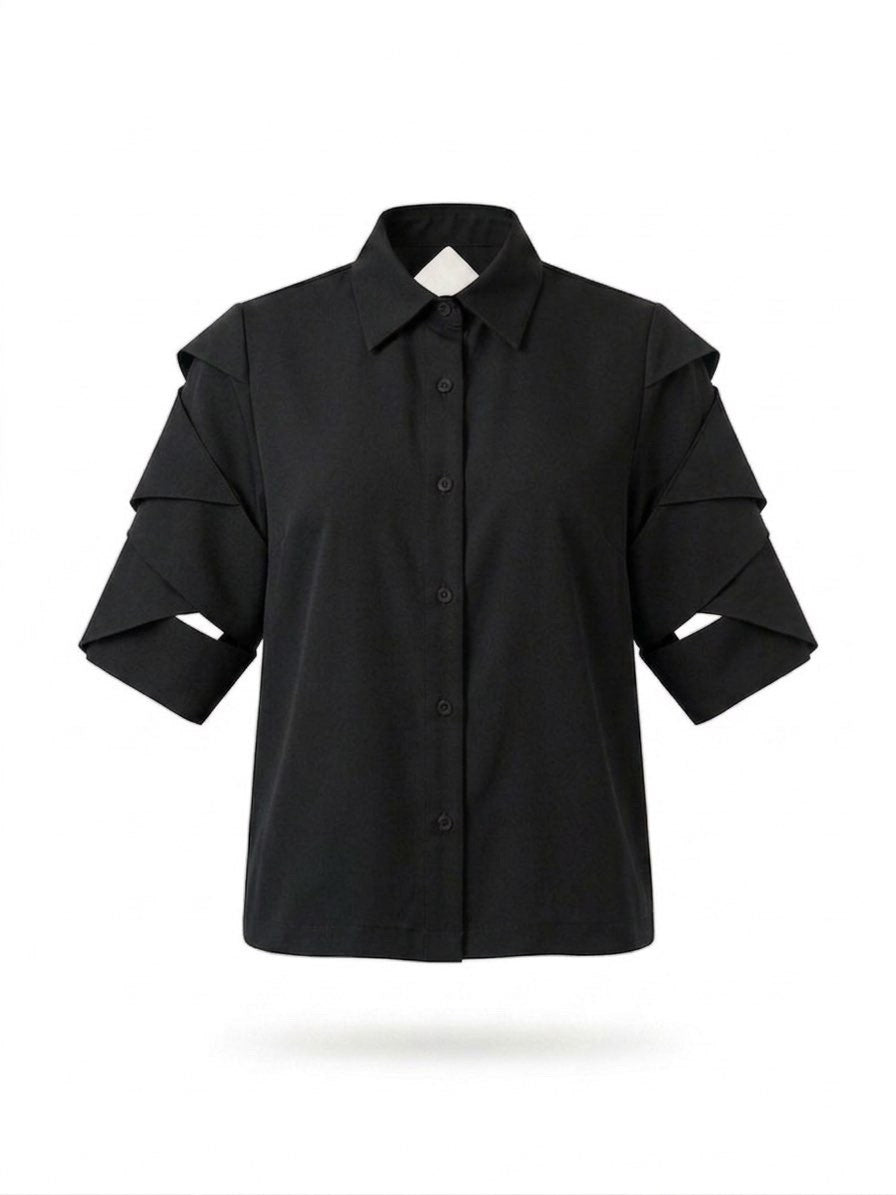 Signature Sculptural Sleeve Cowl-Back Blouse