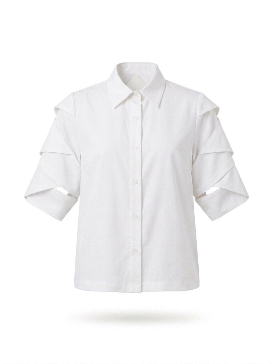 Signature Sculptural Sleeve Cowl-Back Blouse