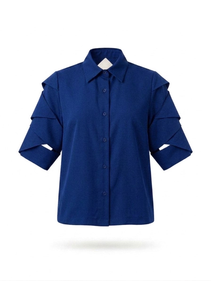 Signature Sculptural Sleeve Cowl-Back Blouse